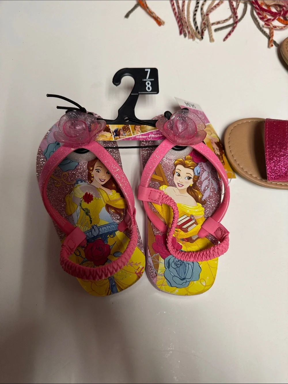 Girls Pink Floral Glitter Flip Flop Sandals